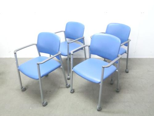 コクヨ / ブルー / 【中古】 スタッキングカートチェア4脚セット