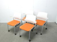 イトーキ / ステンザ / オレンジ / 【中古】 スタッキングカートチェア4脚セット