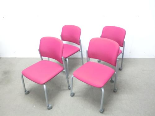 コクヨ / レッド / 【中古】 スタッキングカートチェア4脚セット