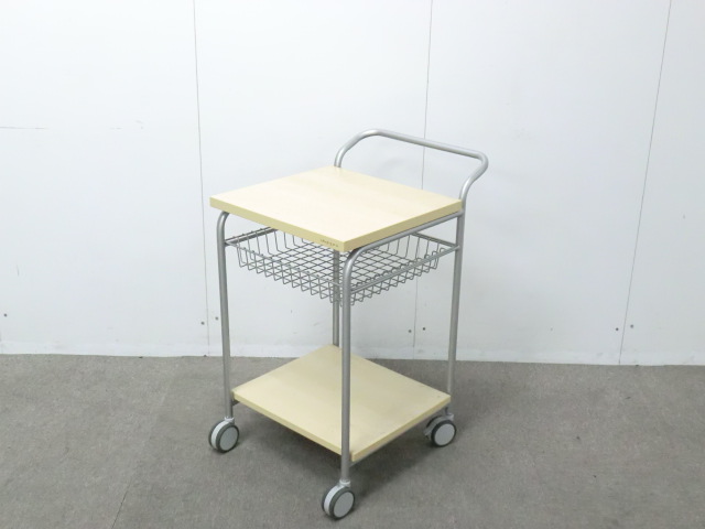 オカムラ/木目調/【中古】サービスワゴン