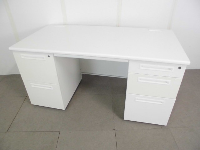 両袖デスク/ホワイト/中古