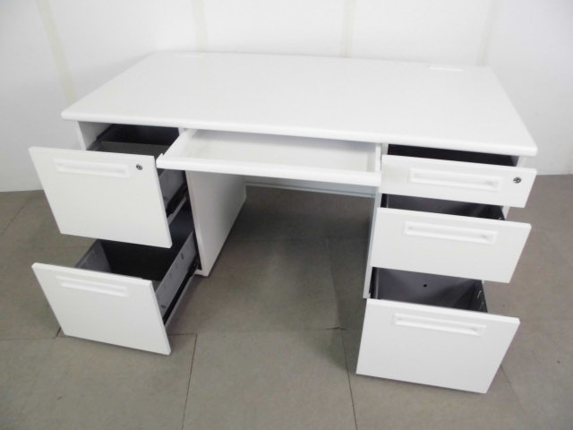 両袖デスク/ホワイト/中古