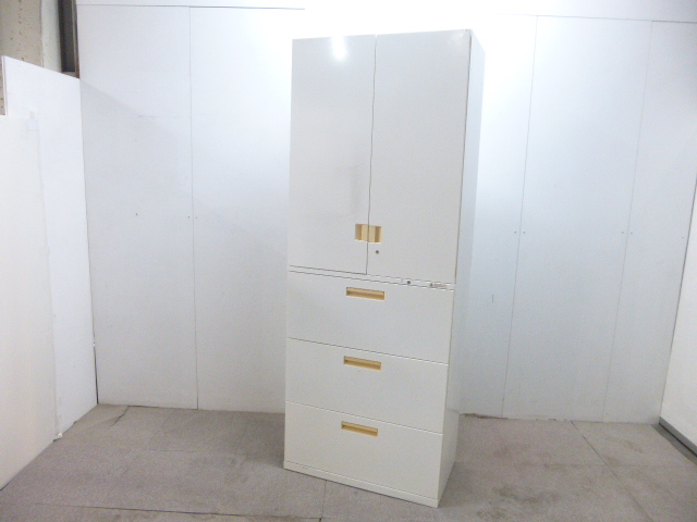 オカムラ/ホワイト/上下連結キャビネット/【中古】