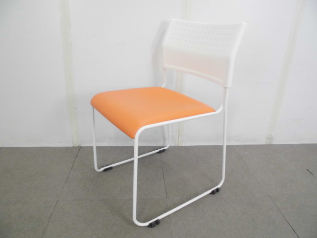 スタッキングチェア/オレンジ/【中古】
