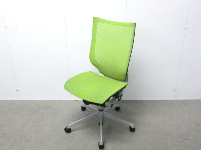 オカムラ/バロン/ライトグリーン/【中古】 OAチェア肘無し