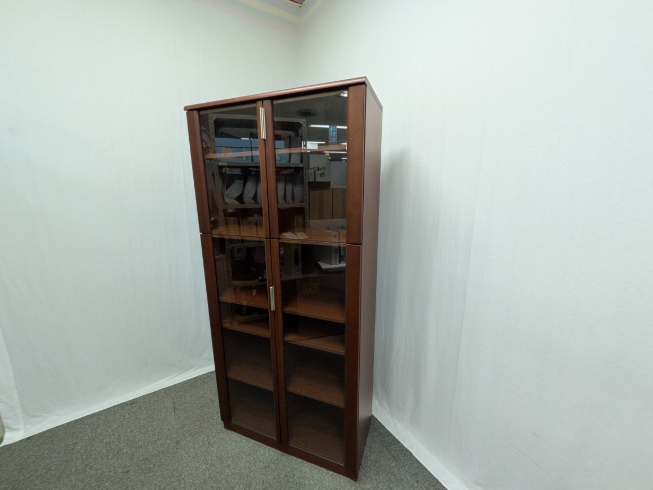 木目調 / 【中古】 木製ガラス書庫