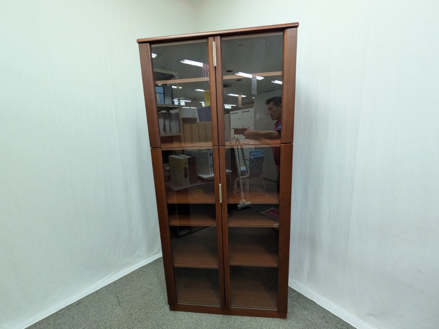 木目調 / 【中古】 木製ガラス書庫