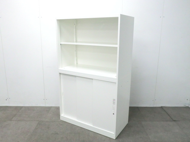 オカムラ/レクトライン/ホワイト / 【中古】 上下連結書庫