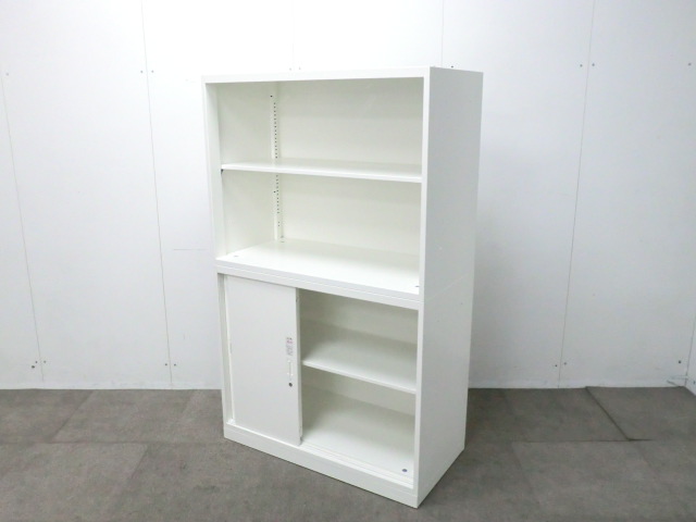 オカムラ/レクトライン/ホワイト / 【中古】 上下連結書庫