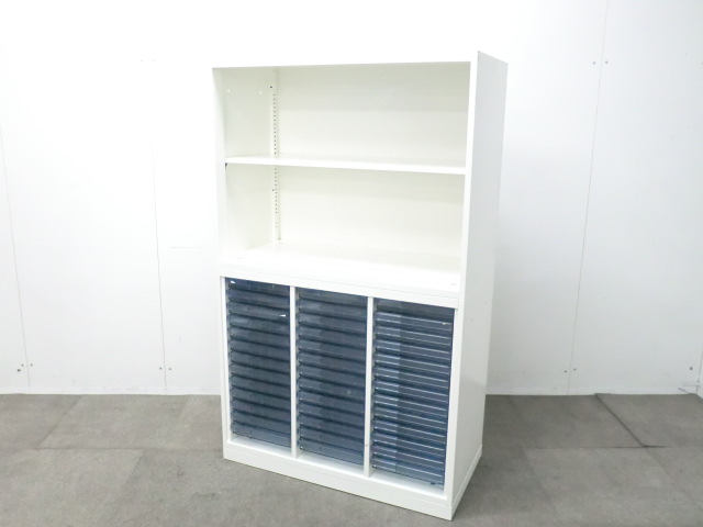 オカムラ/レクトライン/ホワイト / 【中古】 上下連結書庫