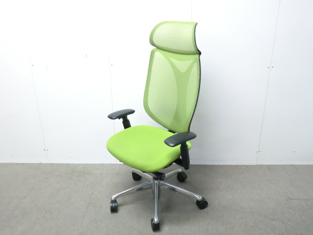 オカムラ/サブリナ/ライトグリーン/【中古】 OAチェア肘有