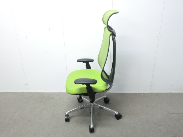 オカムラ/サブリナ/ライトグリーン/【中古】 OAチェア肘有