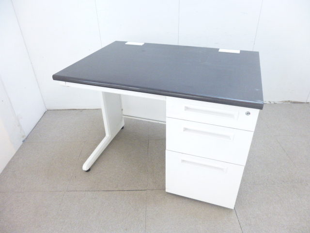 木目調/片袖デスク/【中古】