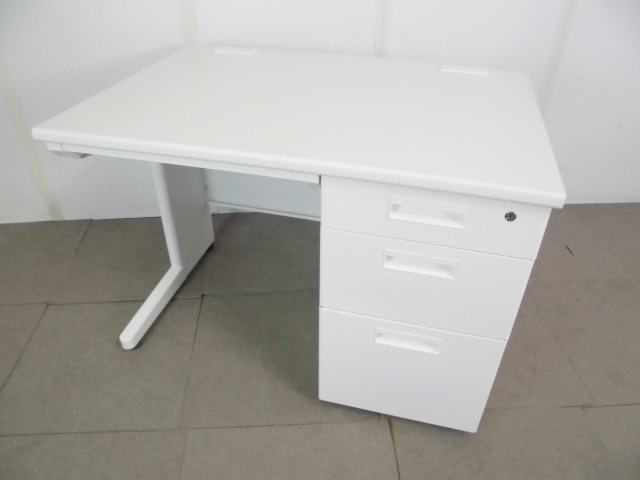 ホワイト/片袖デスク/【中古】