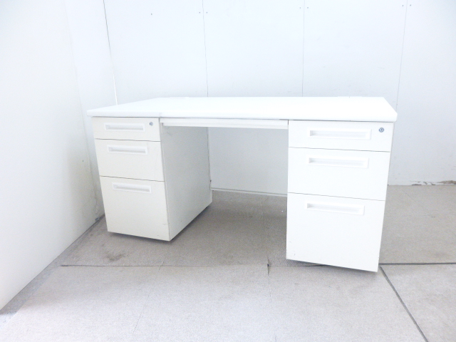 ホワイト/両袖デスク/【中古】/