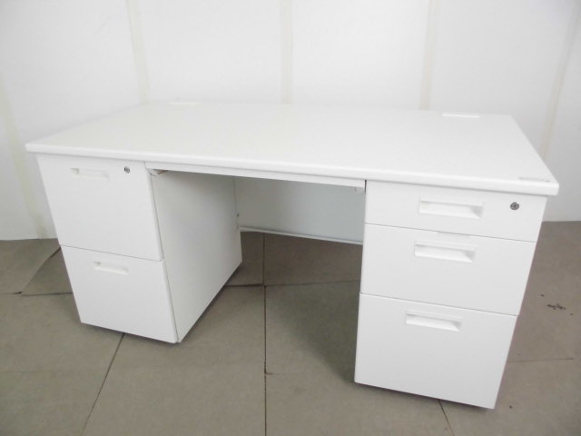 両袖デスク/ホワイト/【中古】