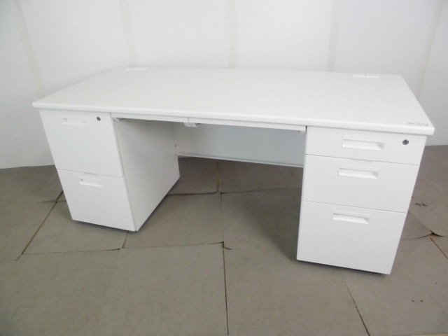 両袖デスク/ホワイト/【中古】