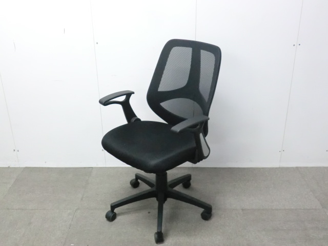 OAチェア肘有 ブラック 【中古】 オフィスチェア 事務椅子 椅子