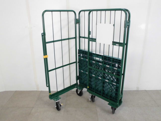カゴ台車 / 4輪自在 / 積載質量500kg / グリーン