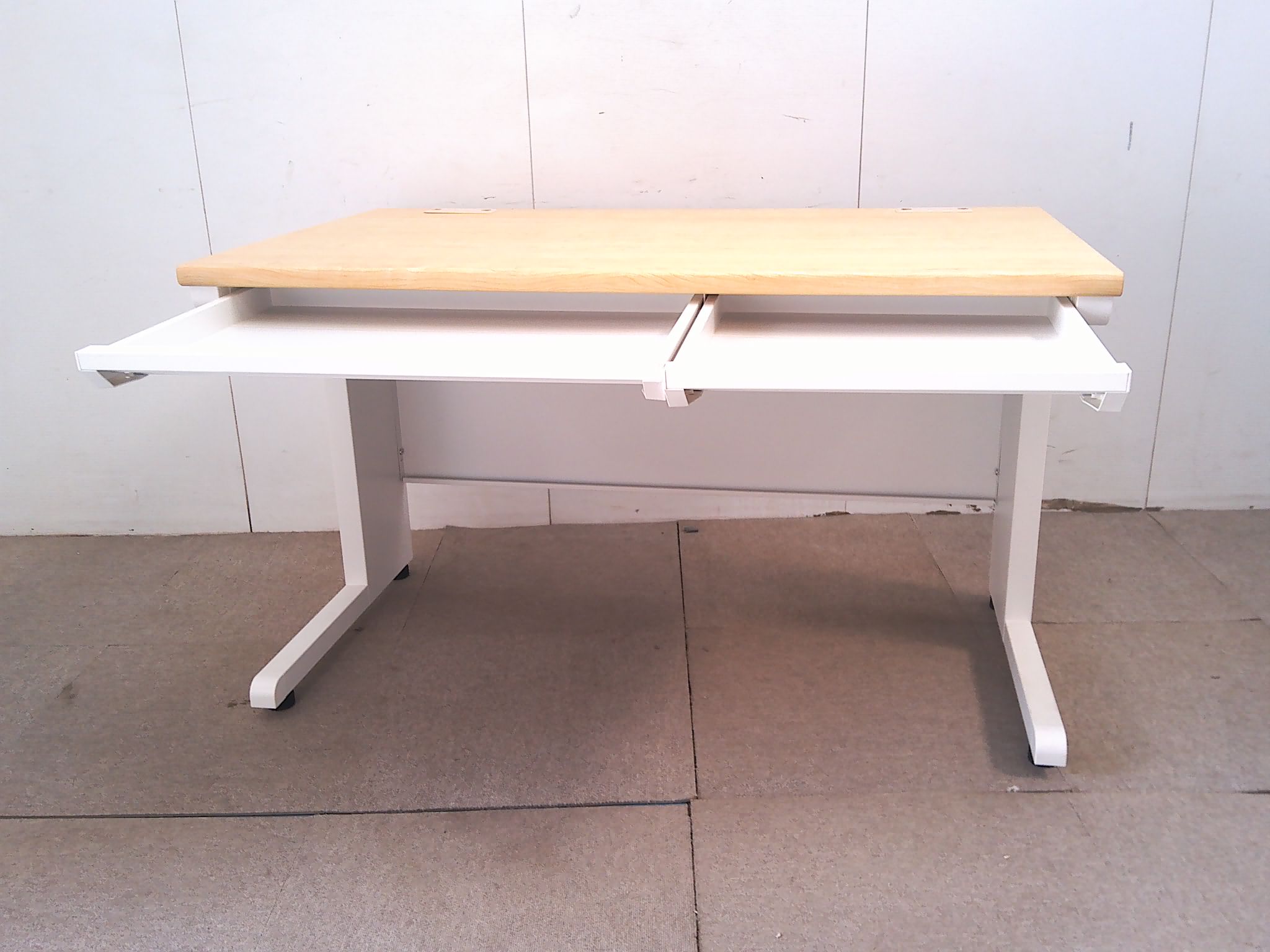 木目調/平デスク/【中古】