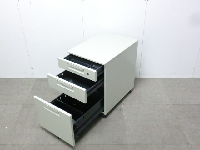 プラス LEED ニューグレー 【中古】 3段ワゴン デスクワゴン 引出 収納 plus