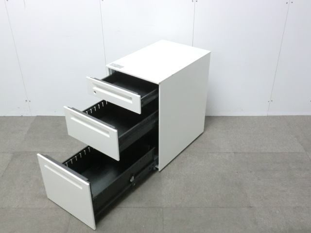 オカムラ プロユニット ホワイト 【中古】 3段ワゴン デスクワゴン 引出 収納 Okamura