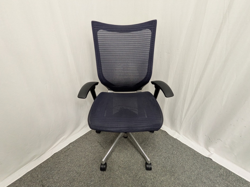 オカムラ バロン ダークブルー 【中古】 OAチェア肘有